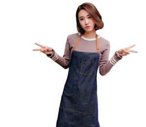 Atacado 10 peça ajustável denim jeans aventais com 3 bolsos para mulheres homens chef barista barman pintor em cozinhar cozinha bistrô