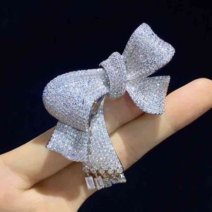 SHANICE Charming Elegant Bow Shape Gold/ Silver/ Rose Brooch Micro Pave and Pear Shaped CZ Floral Vane Pin Bridal Jewelry