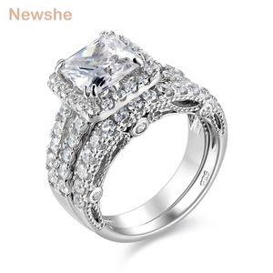 Hon st Wedding Ring Set Classic Smycken CT Princess Cut Aaaaa CZ Sterling Silver Engagement Ringar för Kvinnor Jr4887