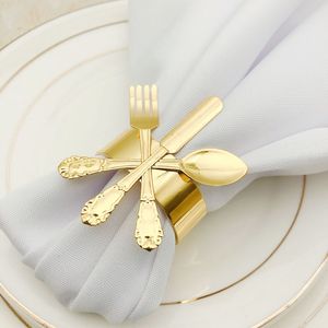 Hotel Dining Table Napkin Rings Western Knife Fork Spoon Metal Napkins Ring Kitchen Desktop Decoration Towel Buckle Tableware BH5390 WLY