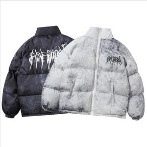 Nowy Mężczyźni Hip Hop Oversize Wyściełane Bombowiec Kurtka Płaszcz Streetwear Graffiti Parka Bawełna Harajuku Zima W dół Znosić 211129