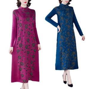 Casual jurken herfst winter vintage blauw gebreide coltrui wollen trui jurk vrouwen elegante lange truien
