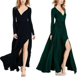 Classic long sleeve V-neck solid sexy dress