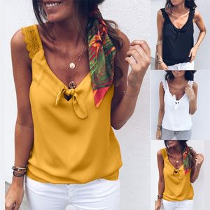 Kvinnor V-Neck Vest Loose Casual Bow Knot Tank Toppar Strand T-shirt Sommar Blus 390 Y2