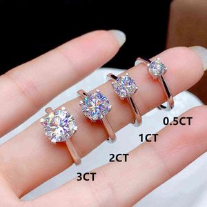 여성을위한 Moissanite 반지 0.5CT 1CT 2CT 3CT VVS 실험실 다이아몬드 고급 보석 결혼식 파티 기념일 선물 진짜 925 스털링 실버 Y220223