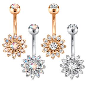 2PC Steel Button Rings Crystal Flower Style Navel Earring Belly Piercing Sexy Body Jewelry Ombligo