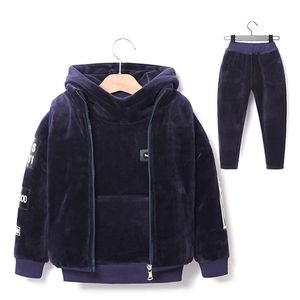 Märke Boys Warm Tjocken Fleece Hoodies + Byxor + Vest 3PCs Satser Tjej Vinteruppsättningar Barnkläder Kids Casual Passar Jul Outfit 211021