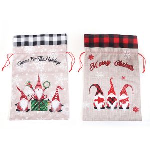 Christmas Santa Sack Gift Bags with Drawstring Gnome Buffalo Plaid Holiday Party Favors Xmas Decorations XBJK2111