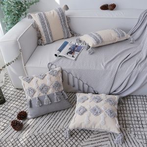 Ручной роскошный марокканский стиль подушки подушки Boho этническая серая бежевая подушка на подушках с кисточками 45x45см / 30x50см Homedecoration 210315