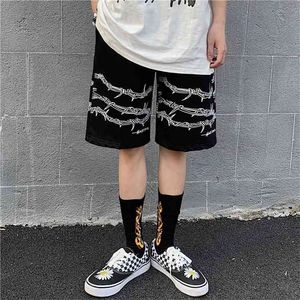 Harajuku men shorts streetwear iron chain pattern jogger wo Summer loose elastic waist Hip hop skateboard 210716
