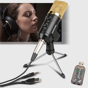 Kondenser Mikrofon Bilgisayar Kablolu Ses 3.5mm Studio Kardioid Pick-up Mic ile Tripod Standı ve USB Ses Adaptörü F100TL