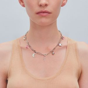 INS Fashion Justine Silver Multi-Pendant Short Necklace Metal Chain Moon Crystal Female All-Match Choker Clavicle