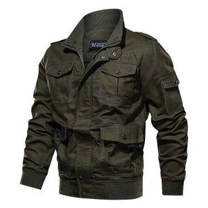 Plus Storlek M-6XL Män Höst Vinter Jacka Bomull Casual Cargo Air Force Flight Militär Multi-Pocket Jackor 211214