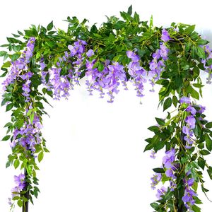 2 pcs 1.8m Wisteria Flor Artificial Flor Wedding Arch Arco Decoração Falsa Planta Folha Rattan Fuga Falsa Flor Hera Hera 210624