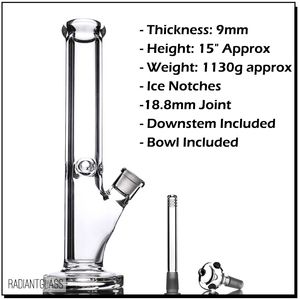 Hookahs 15 polegadas reta bong com 9mm grosso vidro de gelo entalhes elefante joint waterpipe vem acessórios