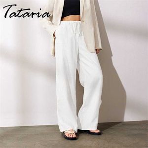 Women Cotton Linen Pants White Mid Waisted Loose Wide Leg Pant Summer Plus Size 5XL Thin Soft for Girls Pants Female Trousers 211112