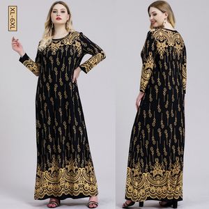 Artı Boyutu Elbiseler Abaya Müslüman Elbise Kadınlar Sonbahar Kış Çiçek Baskı Maxi Uzun Türk İslam Giyim