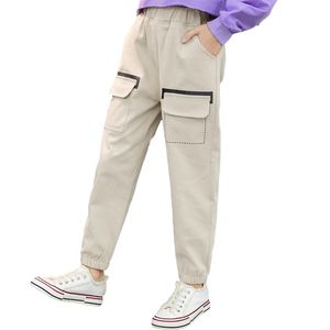 Gençler Koşu Pantolon Kız Için Yüksek Kaliteli Kargo Katı Renk Sporları Rahat Cep Pantolon 210527