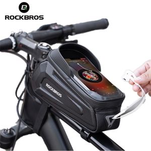 Rockbros Bike Bag Rainproof自転車6 インチタッチ画面ハードシェル1 L MTBフレーム前面のチューブ電話220112