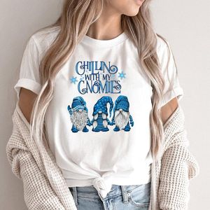 女性のTシャツクリスマスブルー冬の女性Tシャツチリン