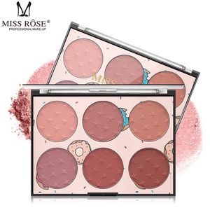 MISS ROSE Rosa 6 Farben Mineral Rouge Palette Bronze Langlebige hautfreundliche Rouge Rouge Make-up Box Koreanisches Pulver 20 Stück / Los DHL