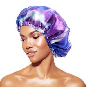 Berets 10 stücke Doppelschicht Satin Bonnets Für Frauen Wasserdichte Elastische EVA Öl Beweis Rauch Kappe Dauerwelle Dusche Großhandel Headwrap