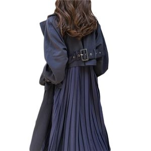 Moda Trend Mulheres Casaco Longo Plissado Chiffon Splice Casaco Feminino Primavera Elegante Loose Big Size Trench Enviar dentro de 12h 210812