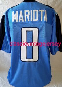 Мужчины женщины молодежь Marcus Mariota Custom Sewn Light Blue Football Jersey XS-5XL 6xl