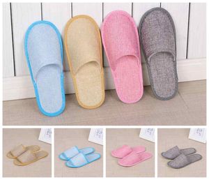 Chinelos descartáveis ​​Hotel Spa Home Guest Shoes 4 Cores confortáveis ​​Respirável Soft Anti-Slip Algodão Linho de linho de um tempo