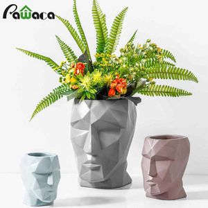 Nordic Style Geometric Lines People Face Modeling Resin Vases Abstract Artist Head Flower Vases Indoor Planter Home Decorations SH190925