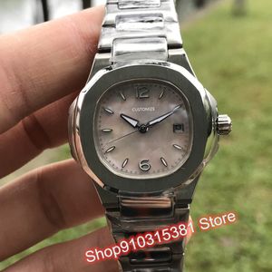 33mm Moda kadın Nautilus İzle Annesi Inci Shell Arama Mat Paslanmaz Çelik Kuvars İzle Safir Cam Saat AAA +