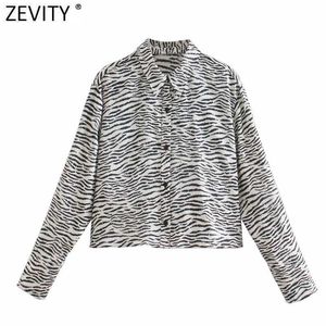 Zevity Frauen Vintage Tier Textur Druck Kittel Bluse Büro Damen Langarm Hemd Chic Retro Blusas Tops LS7492 210603