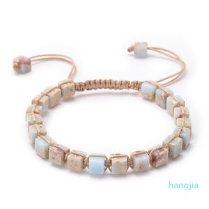 Pietra quadrata fatta a mano con fili di perline Bracciale Designer di gioielli Braccialetti naturali Blu Geen Diaspro imperiale Nodo durevole per donna Uomo Yoga B