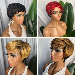 Indian Brazilian Virgin Human Hair With Black Women Short Curly Lace Front Wig Pixie Cut Wavy