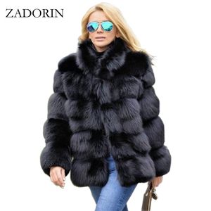 ZADORIN Thick Warm Winter Coat Women Luxury Faux Fur Coat Plus Size Women Stand Fur Collar Fake Fur Jacket Outerwear 211110