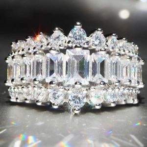 Hochzeit Ringe Luxus Weibliche Weiße Kristall Schmuck Silber Farbe Engagement Ewiger Versprechen Ring Charme Braut Zirkon Band Für Frauen