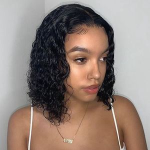 13*1 Lace Wigs Curly Bob Wig T Part Human Hair Short Peruvian For Women Pre-Plucked Natural Color