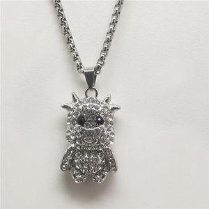 Adorabile collana con ciondolo zodiacale in vitello, collane hip-hop con diamanti pieni, coppia di animali, gioielli in rame per donne e uomini