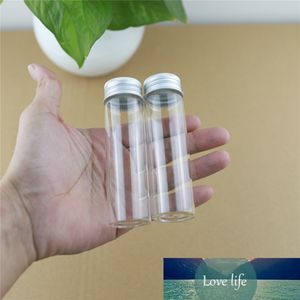 24 pcs / parti 30 * 100mm 50ml Söt glasflaskor Aluminium kepsar glas småburkar flaskor transparenta glasbehållare parfymflaskor