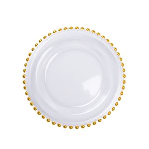 Round Clear Golden Glass Beaded Charger Plates For Wedding Table Decoration Pearl Plate TX0006