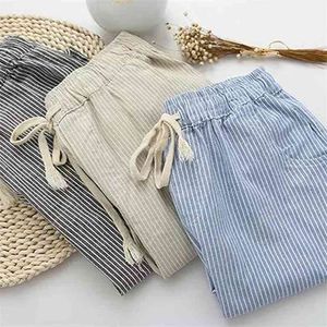 Linen Pants Women Trousers Loose Casual Striped Women's Harem Female s Summer Autumn Brand 210925