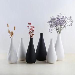 Nordic vaso moderno simples cerâmico preto branco secado flowerpot flor arranjo mesa ornamento casa decoração casamento presentes 211215