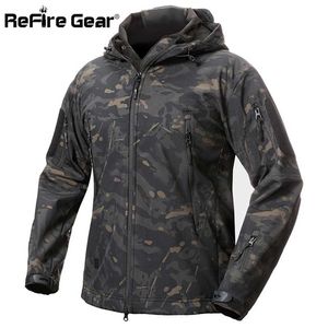 ReFire Gear Shark Skin Soft Shell Tactical Military Jacket Men Waterproof Fleece Coat Army Clothes Camouflage Windbreaker 211214