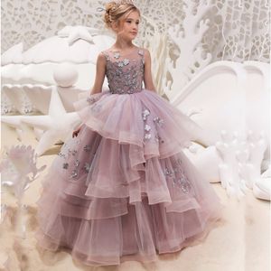 Ny Shinning Girl's Pageant Klänningar 2021 Första Heliga Kommunen Flower Girl Dresses For Wedding Floral Girl Gowns Formell Party Dress för Teens Kids