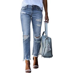 Zerrissene Slim-Fit-Jeans für Damen, Boyfriend-Jeans mit Distressed-Knöchel-Jeans