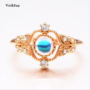 Wedding Rings Visisap Beautiful Moonstone Ring Vintage Flowers Rose Gold Color For Women Queen Accessoires Drop Prijs B2301