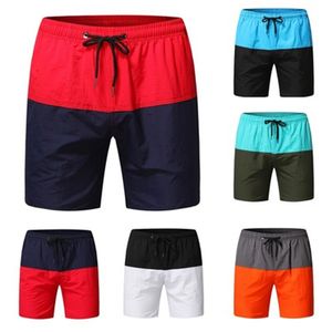 メンズスプライシングカラービーチボクサー水着ショーツファッショントレンドドローストリングメッシュビーチショーツ夏男性新フィットネスカジュアルスイミングパンツ