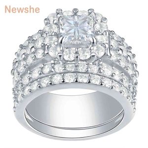 Anéis De Corte De Halo venda por atacado-Newshe halo anéis de casamento para mulheres quilates transversal corte aaaaa zirconia clássico jóias esterlina prata anel de noivado conjunto
