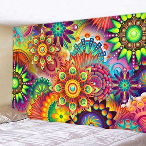 Colored Geometric Petals Indian Tapestry Bohemian Mandala Wall Hanging Sandy Beach Picnic Throw Towel Rug Blanket Mattress 210609