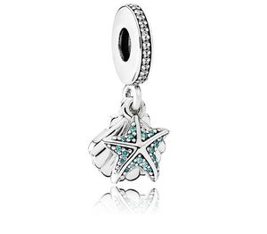 Adatto ai braccialetti Pandora 20pcs Tropical Blue Starfish Crystal Locker Key Pendant Charms Perline Charms in argento Bead per le donne Fai da te Collana europea Gioielli